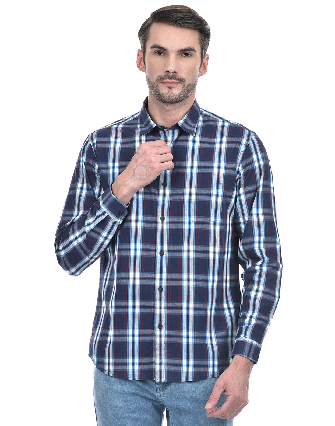 Numero Uno Men Checkered Dark Blue Shirt